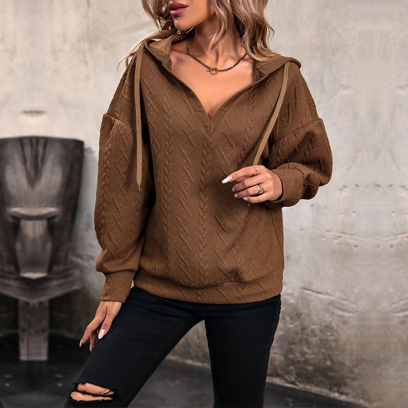 Hooded V-Neck Knit Sweater “Lorena”
