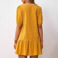 Ladies short sleeve cotton linen dress - detail
