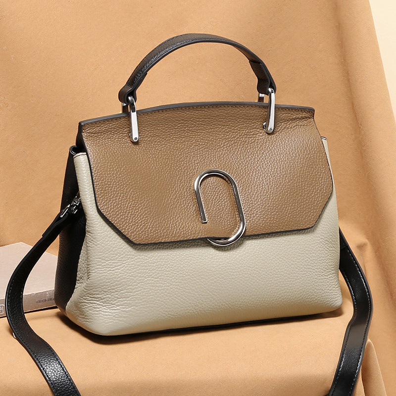 Two-Tone Leather Ring Handbag
