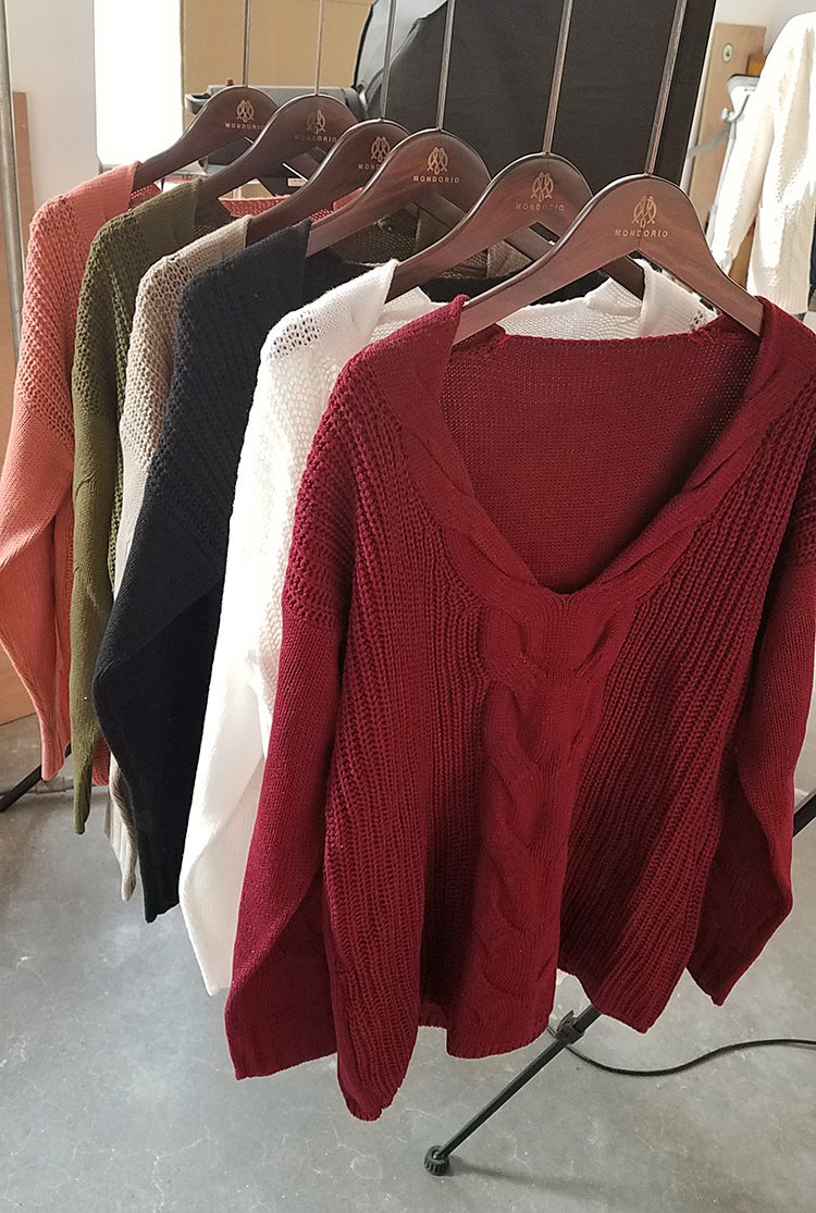 Zopfstrick-Pullover mit V-Ausschnitt „Marina“