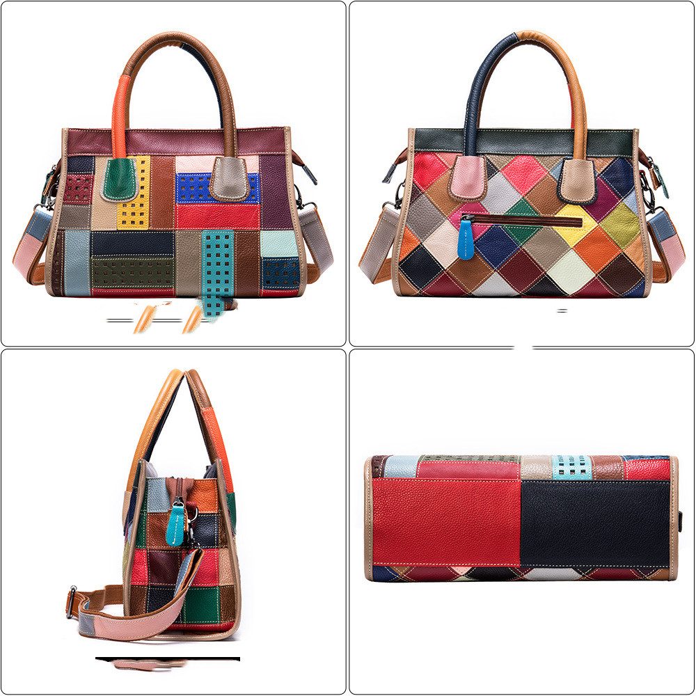 Patchwork Leather Boston Handbag