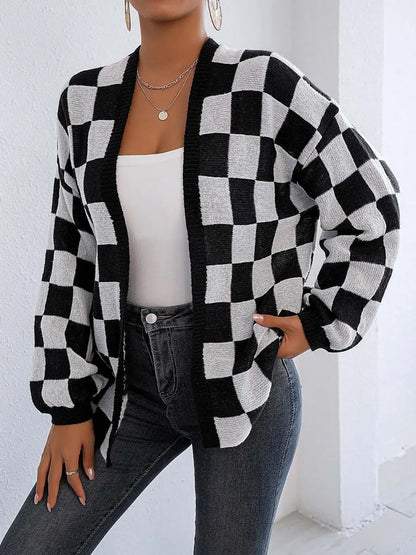 Checkerboard Knit Cardigan “Ingrid”