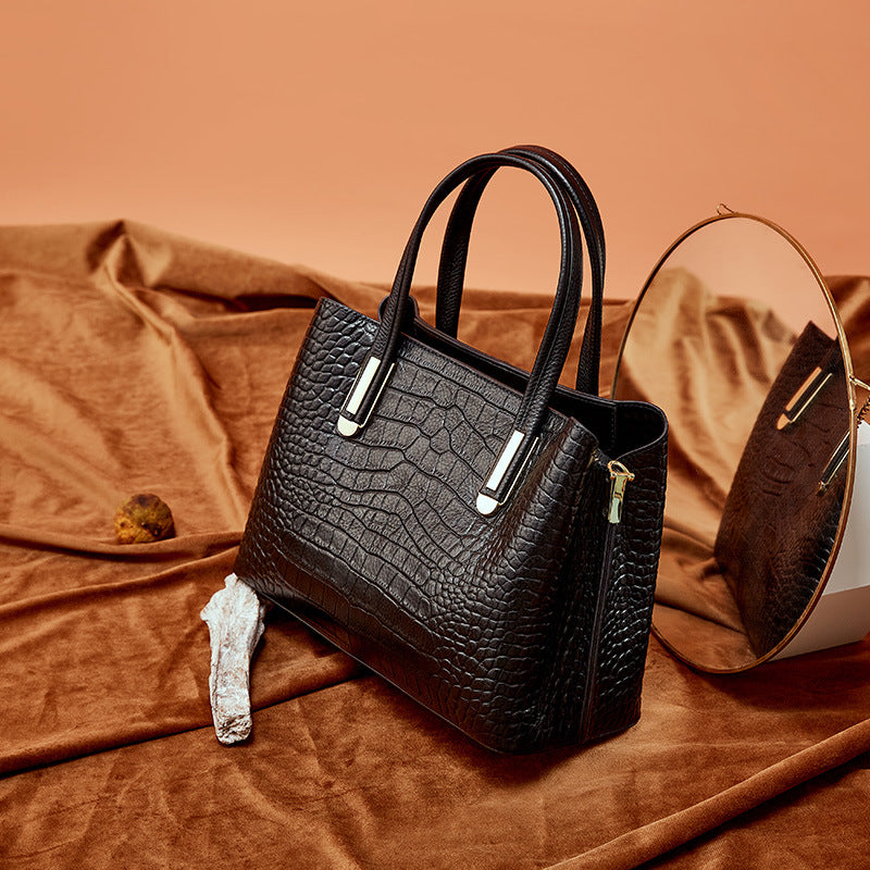 Croc-Embossed Leather Handbag