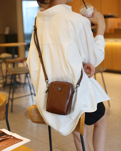 Small Cowhide Leather Crossbody Phone Bag