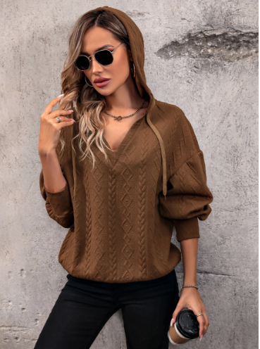Hooded V-Neck Knit Sweater “Lorena”