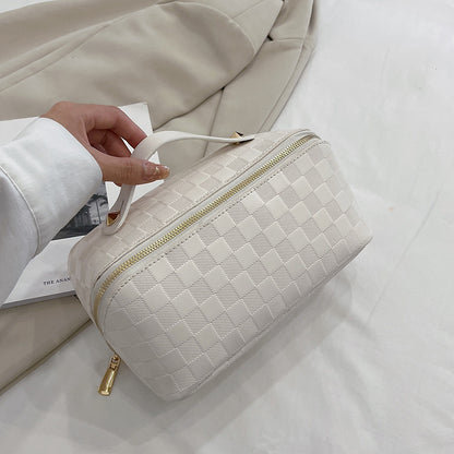 Checked Faux Leather (PU) Open-Flat Makeup Bag