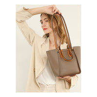 Color Block Leather Commuter Handbag