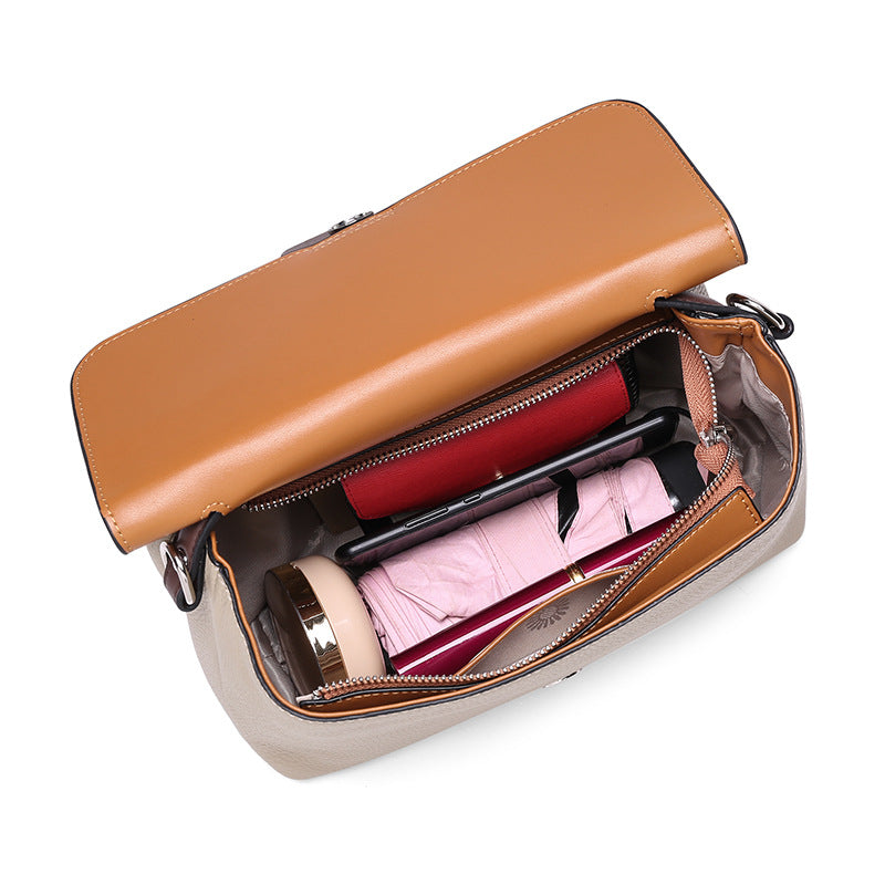 Two-Tone Leather Flap Handbag