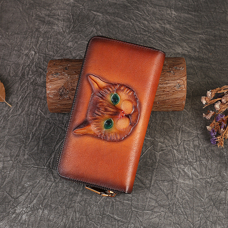 Hand-Painted Cat Leather Wallet