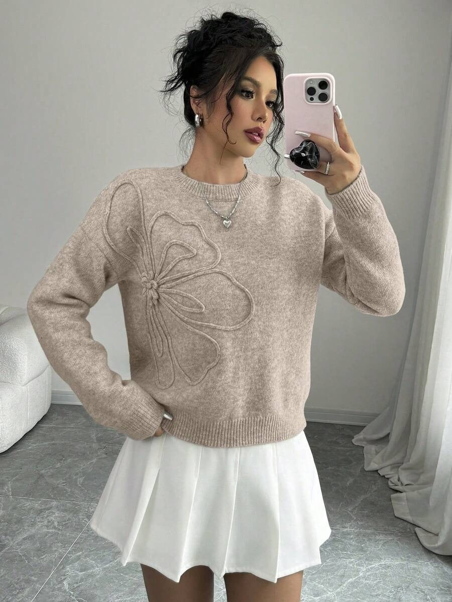 Embossed Flower Knit Sweater “Linnea”