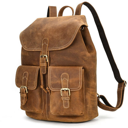 Vintage-Lederrucksack mit Kordelzug