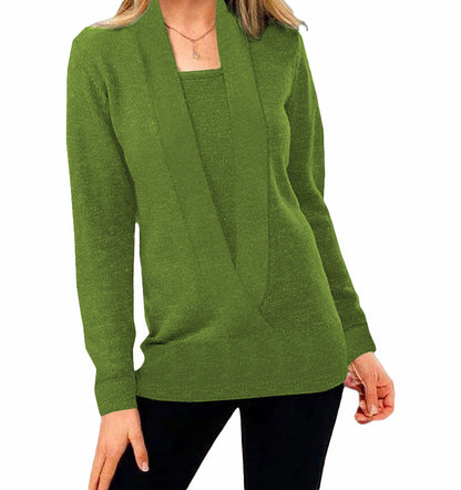 Strickpullover mit tiefem V-Ausschnitt im Lagen-Look „Carmen“