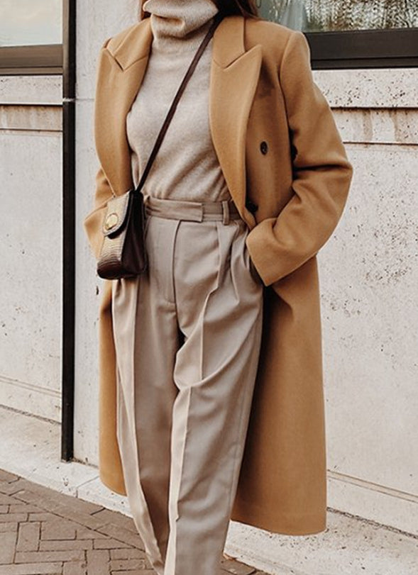 Long Double-Breasted Wool-Look Coat “Mathilde”