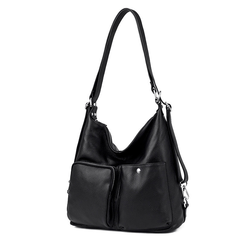 Wandelbare Schultertasche aus genarbtem Leder