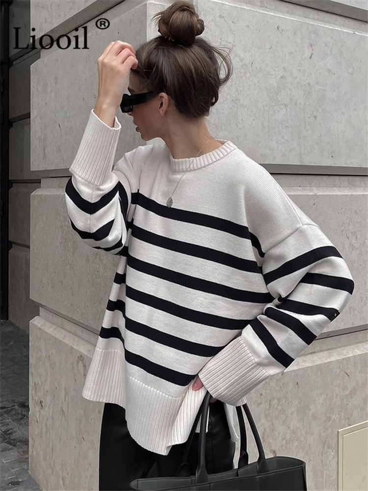 Breton-Stripe Oversized Knit Sweater “Adele”