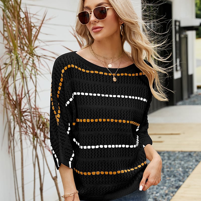 Gestreiftes Strickshirt mit Lochmuster „Nadia“