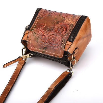 Floral Embossed Leather Handbag