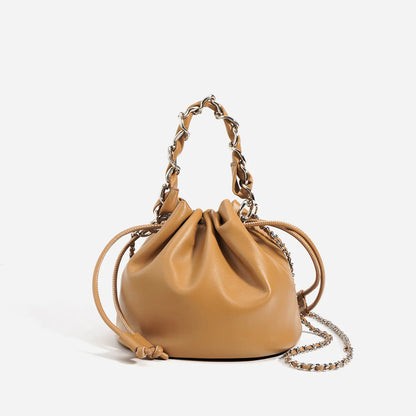 Women's Leather Drawstring Crossbody Bucket Bag