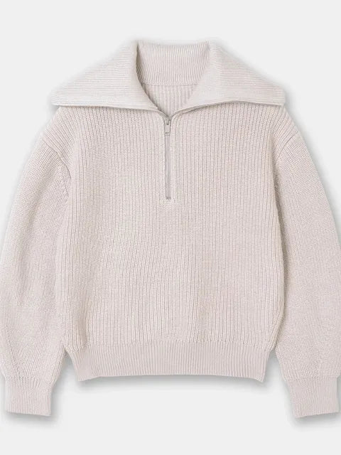 Half-Zip Sailor-Collar Striped Sweater “Gaia”