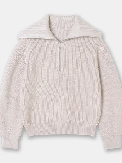 Half-Zip Sailor-Collar Striped Sweater “Gaia”