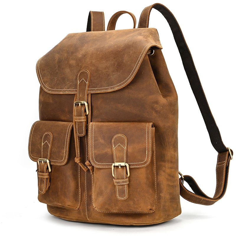Vintage-Lederrucksack mit Kordelzug