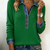 Denim-Collar Knit Pullover “Noemi”