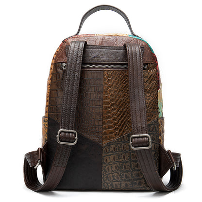 Patchwork-Lederrucksack mit Blumenmuster