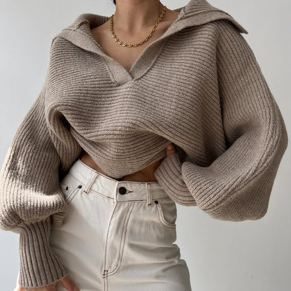Wide-Collar V-Neck Knit Sweater “Selma”