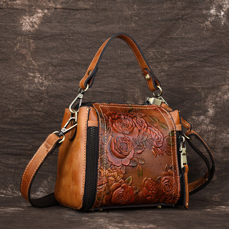 Floral Embossed Leather Handbag