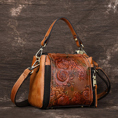 Floral Embossed Leather Handbag