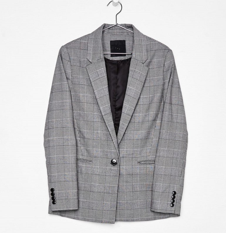 Glen Check One-Button Blazer “Signe”