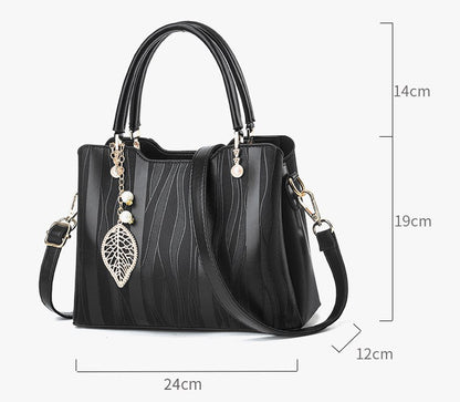 Faux Leather (PU) Handbag with Leaf Charm