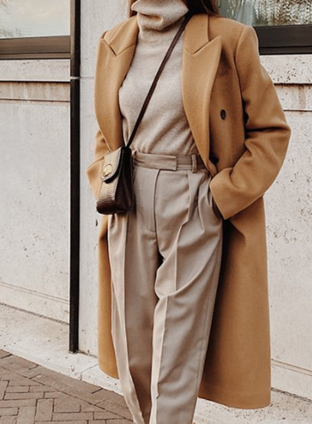 Long Double-Breasted Wool-Look Coat “Mathilde”