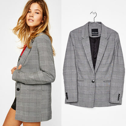 Glen Check One-Button Blazer “Signe”