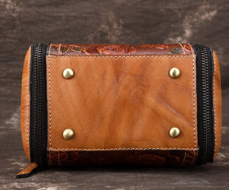 Floral Embossed Leather Handbag