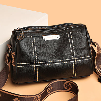 Stitched Leather Barrel Shoulder Bag