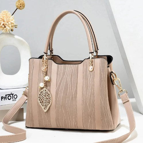 Faux Leather (PU) Handbag with Leaf Charm