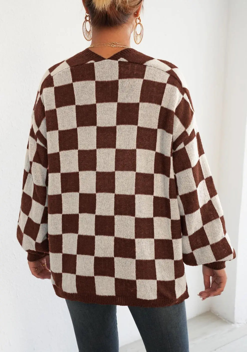 Checkerboard Knit Cardigan “Ingrid”
