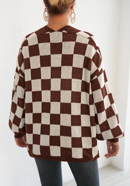 Checkerboard Knit Cardigan “Ingrid”