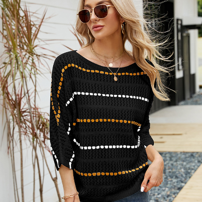 Gestreiftes Strickshirt mit Lochmuster „Nadia“