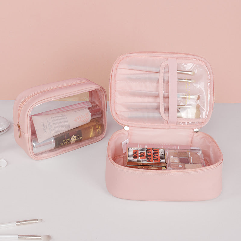 2-Piece Faux Leather (PU) Travel Makeup Bag Set