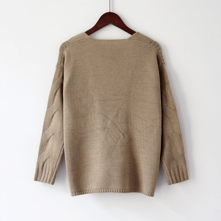 Zopfstrick-Pullover mit V-Ausschnitt „Marina“