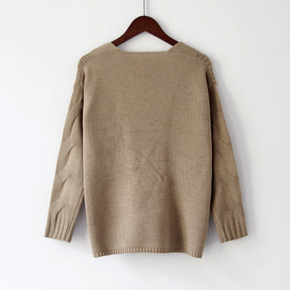 Zopfstrick-Pullover mit V-Ausschnitt „Marina“