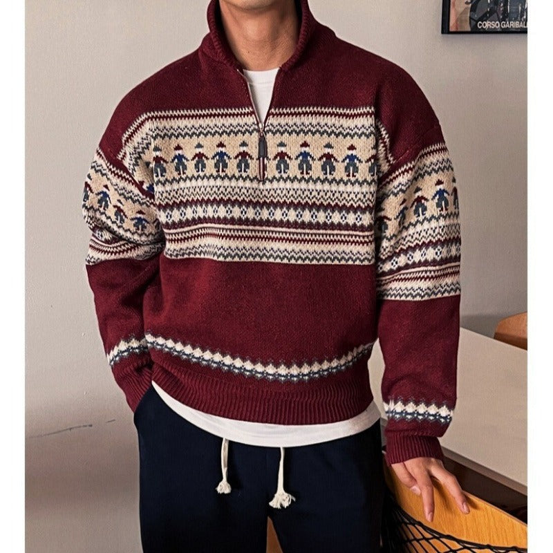 Jacquard Half-Zip Knit Sweater “Lorenzo”