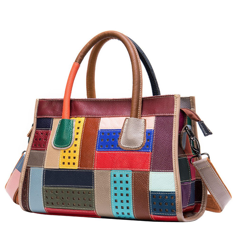Patchwork Leather Boston Handbag