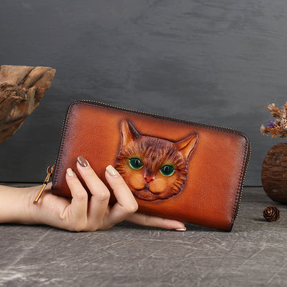 Hand-Painted Cat Leather Wallet