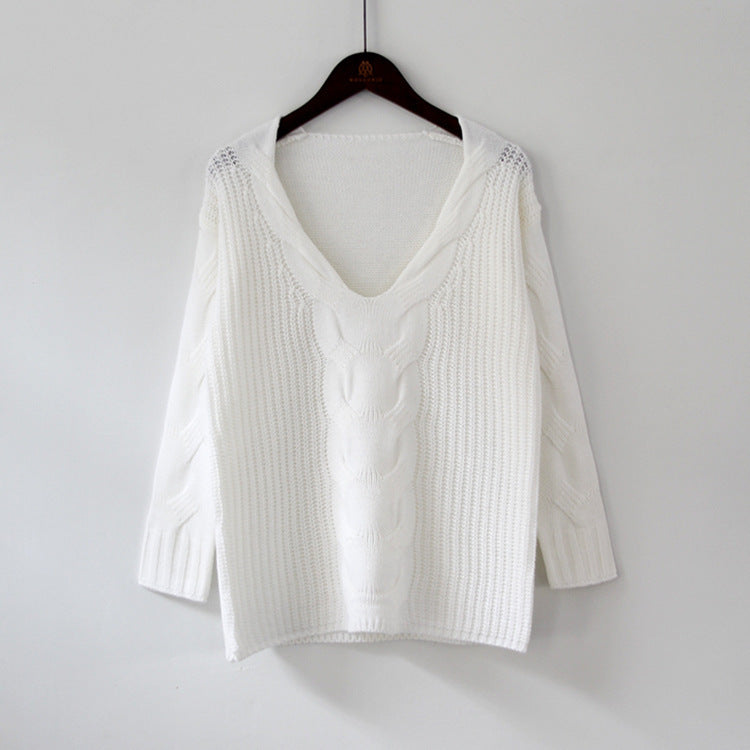 Zopfstrick-Pullover mit V-Ausschnitt „Marina“