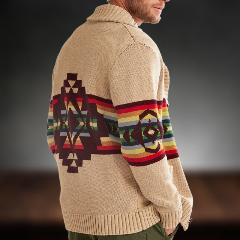Shawl-Collar Aztec Knit Cardigan “Henrik”