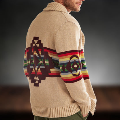 Shawl-Collar Aztec Knit Cardigan “Henrik”
