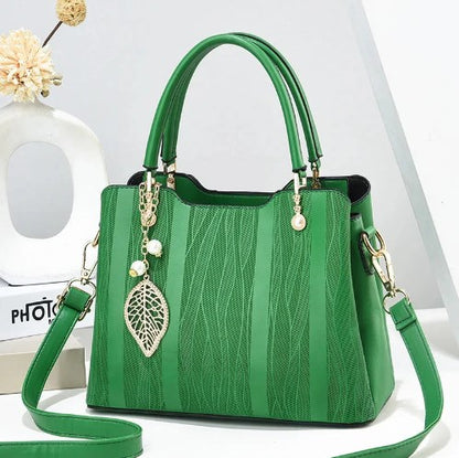 Faux Leather (PU) Handbag with Leaf Charm